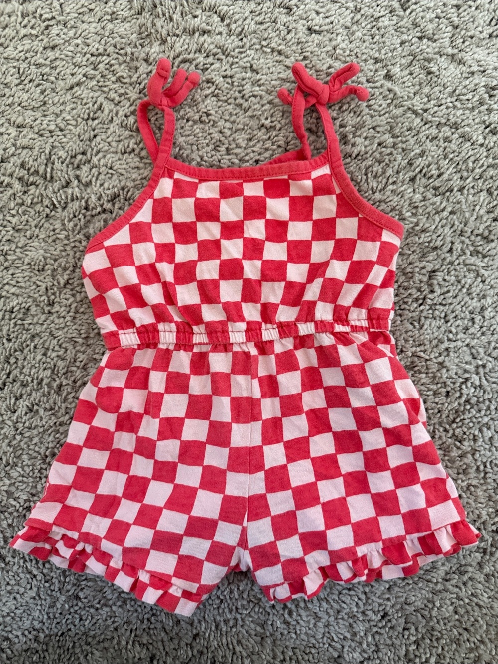 Girls Red & Pink Checker Romper - Kids Bottoms